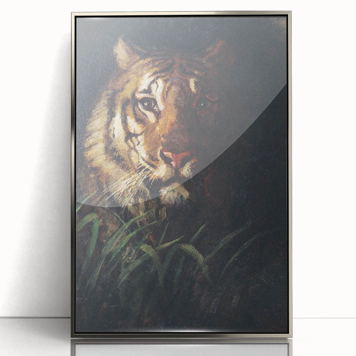 Vintage Animal Art - Majestic Tiger in the Grass Antique Print
