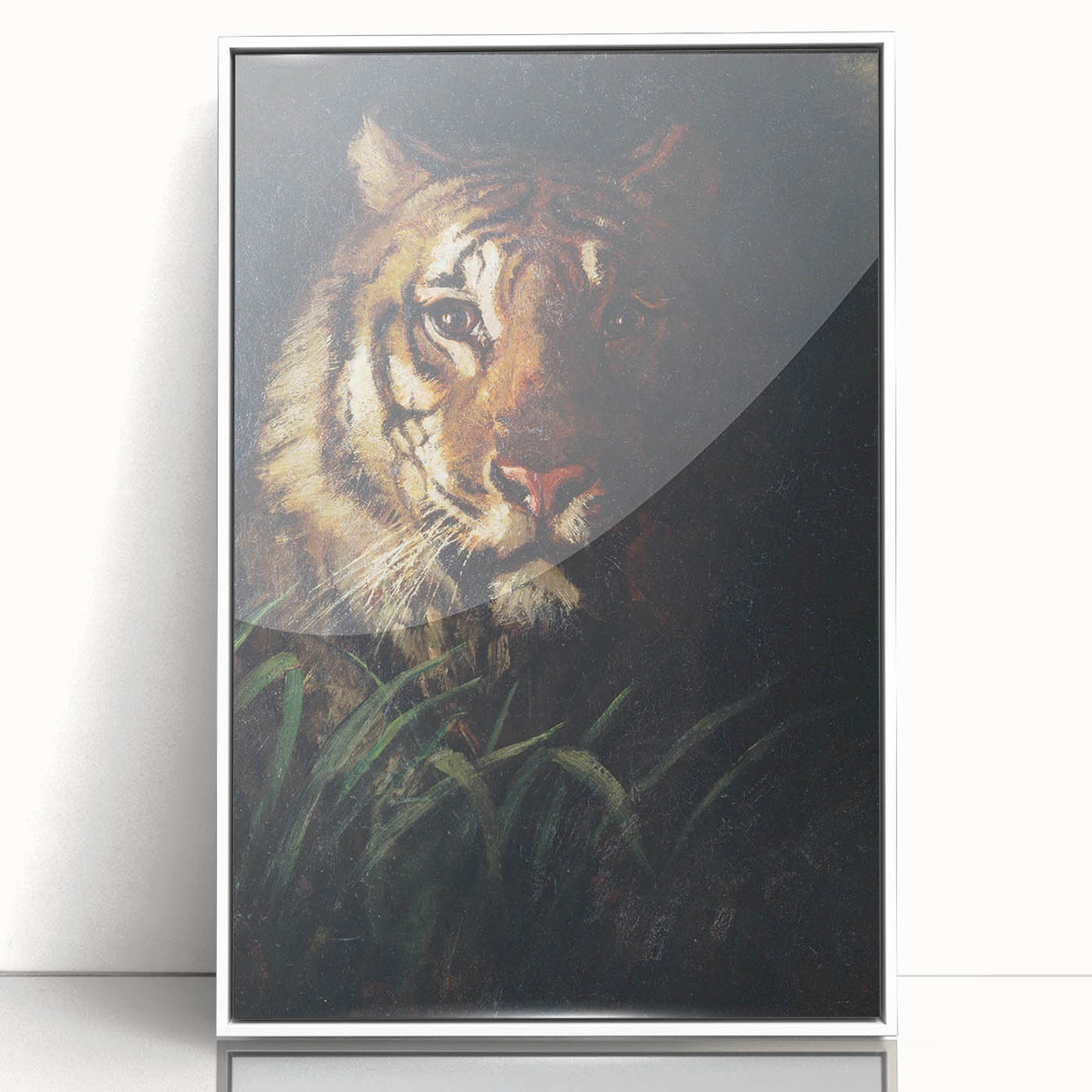 Vintage Animal Art - Majestic Tiger in the Grass Antique Print