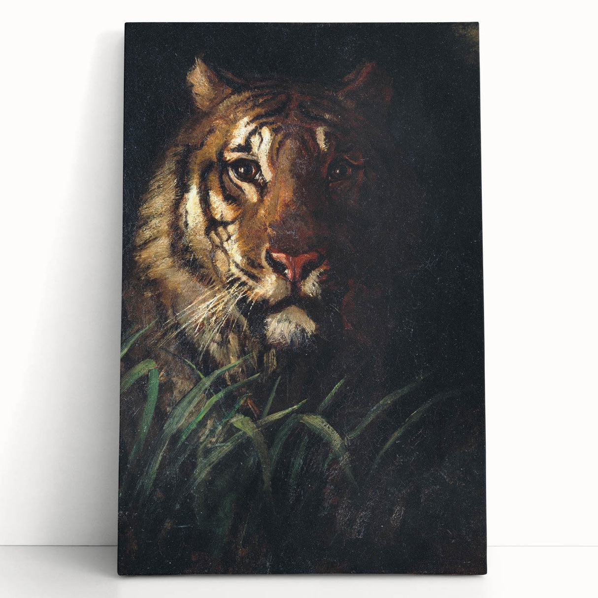 Vintage Animal Art - Majestic Tiger in the Grass Antique Print