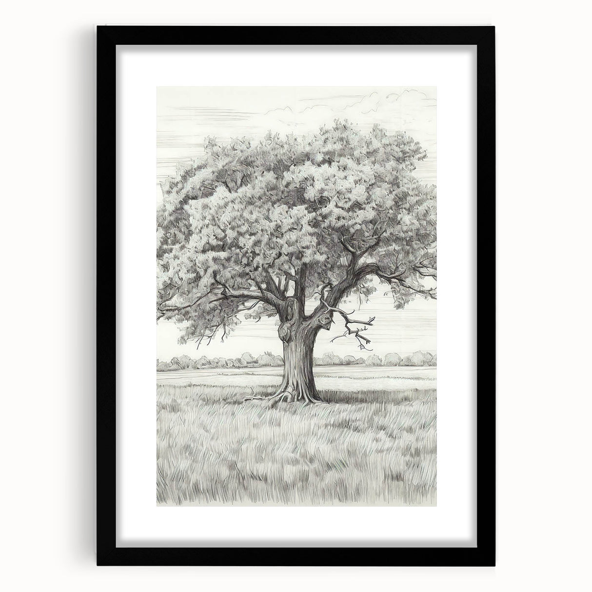 Vintage Oak Tree Sketch Art – Classic Monochrome Nature Print