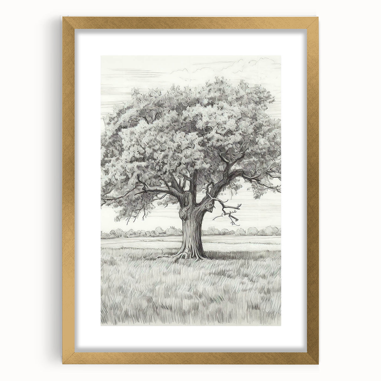 Vintage Oak Tree Sketch Art – Classic Monochrome Nature Print