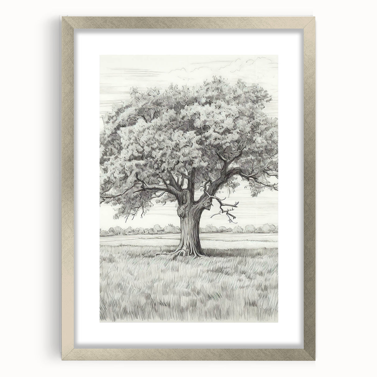 Vintage Oak Tree Sketch Art – Classic Monochrome Nature Print