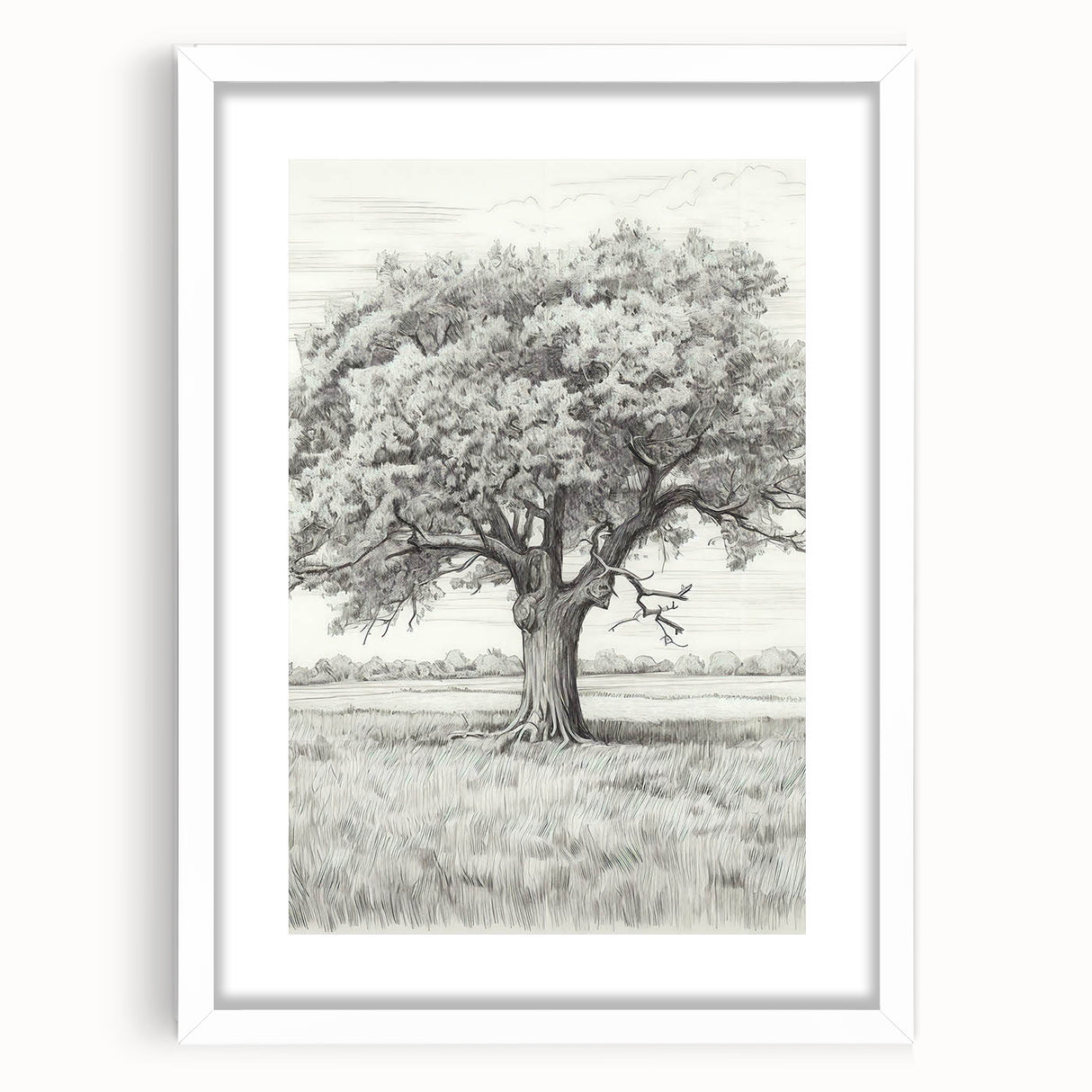 Vintage Oak Tree Sketch Art – Classic Monochrome Nature Print