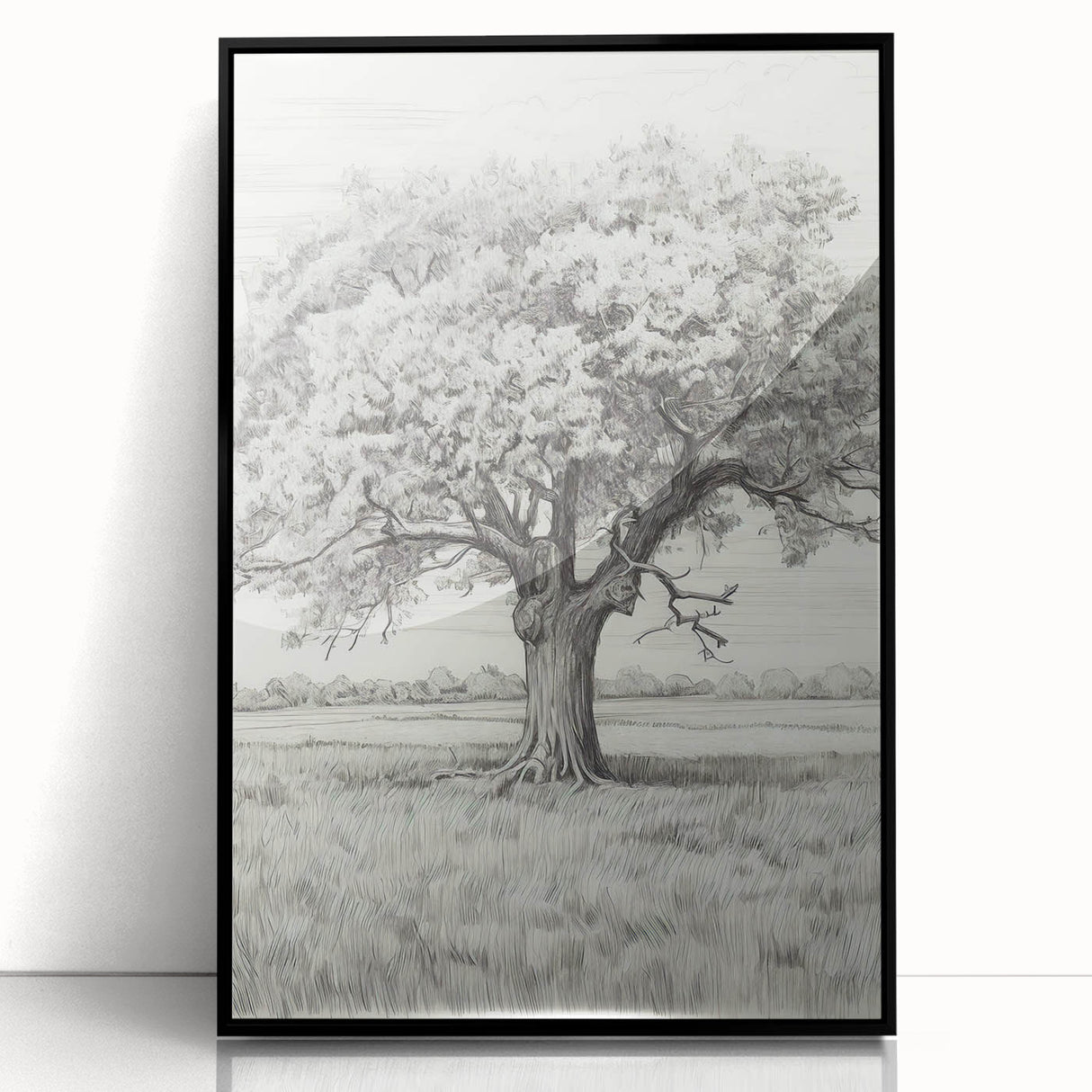 Vintage Oak Tree Sketch Art – Classic Monochrome Nature Print
