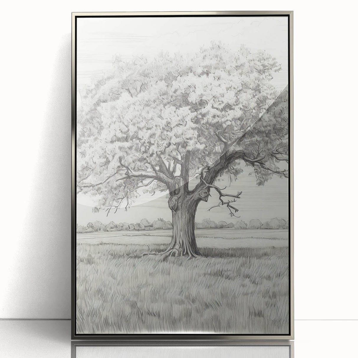 Vintage Oak Tree Sketch Art – Classic Monochrome Nature Print