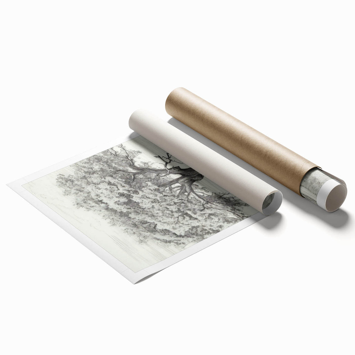 Vintage Oak Tree Sketch Art – Classic Monochrome Nature Print