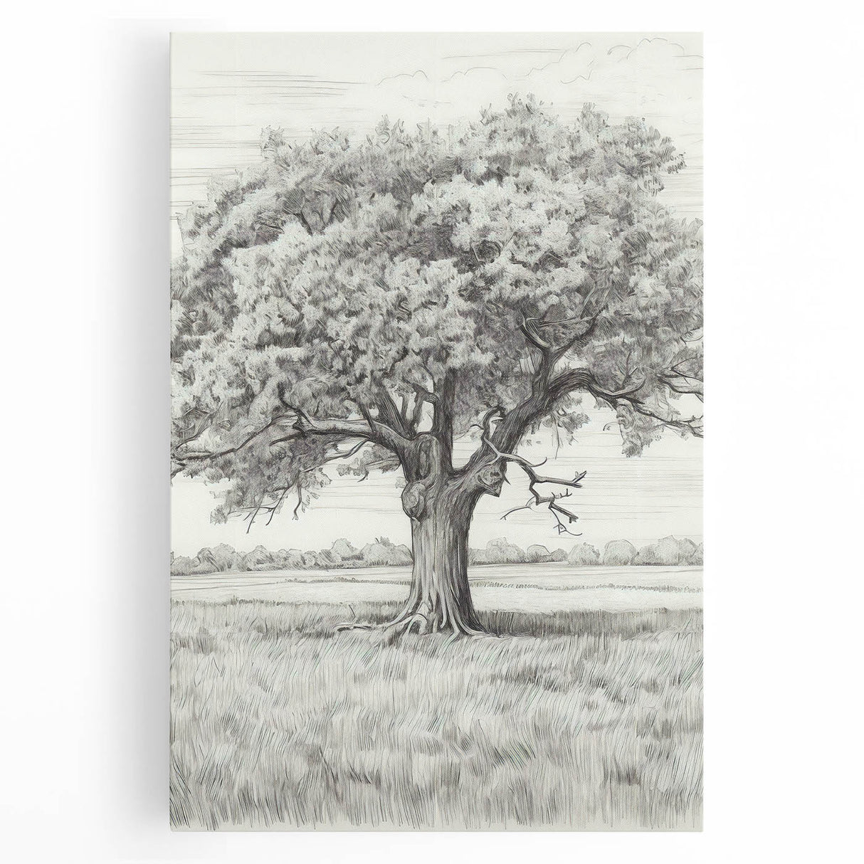 Vintage Oak Tree Sketch Art – Classic Monochrome Nature Print