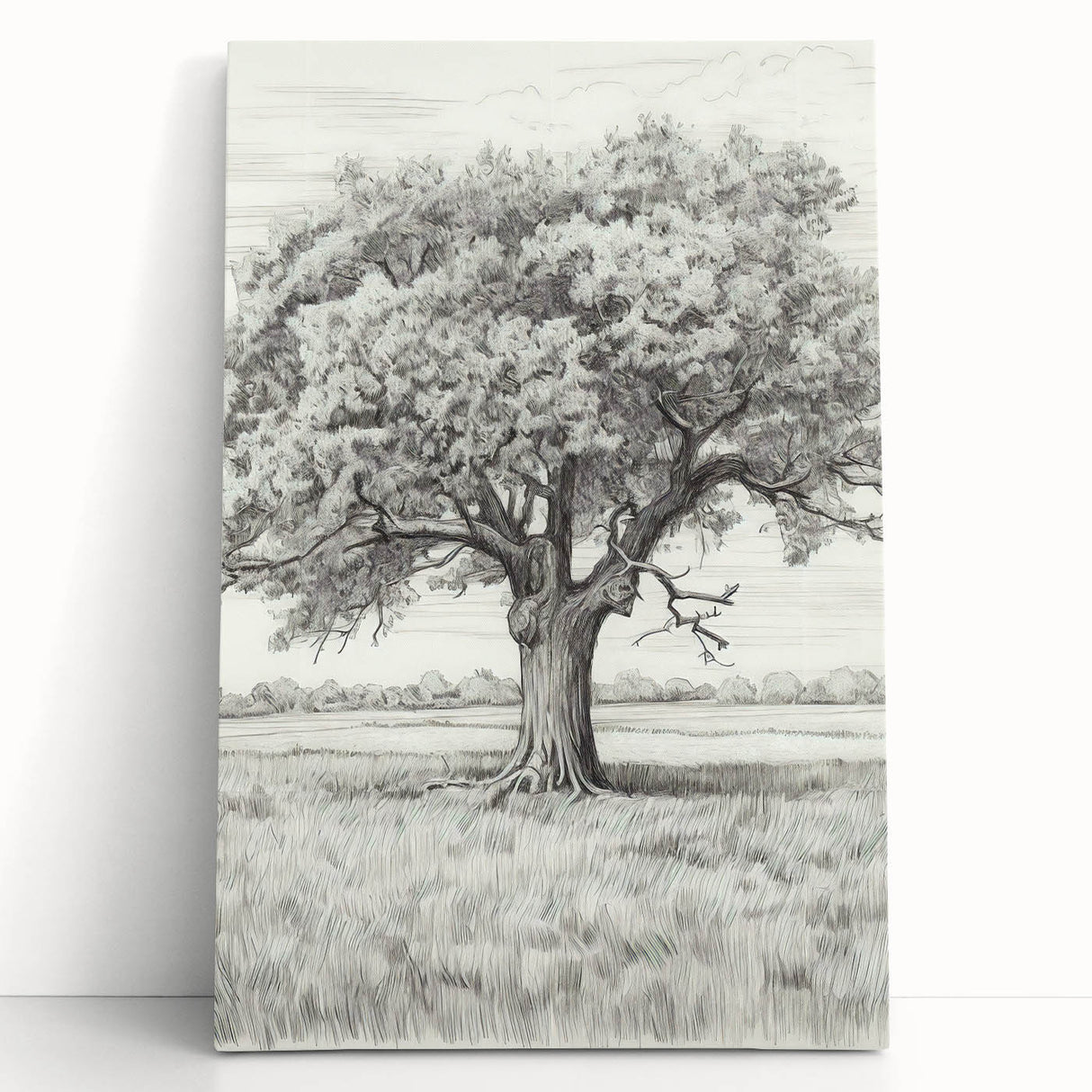 Vintage Oak Tree Sketch Art – Classic Monochrome Nature Print