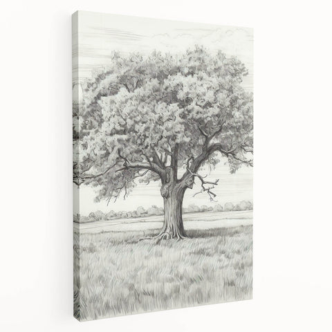 Vintage Oak Tree Sketch Art – Classic Monochrome Nature Print