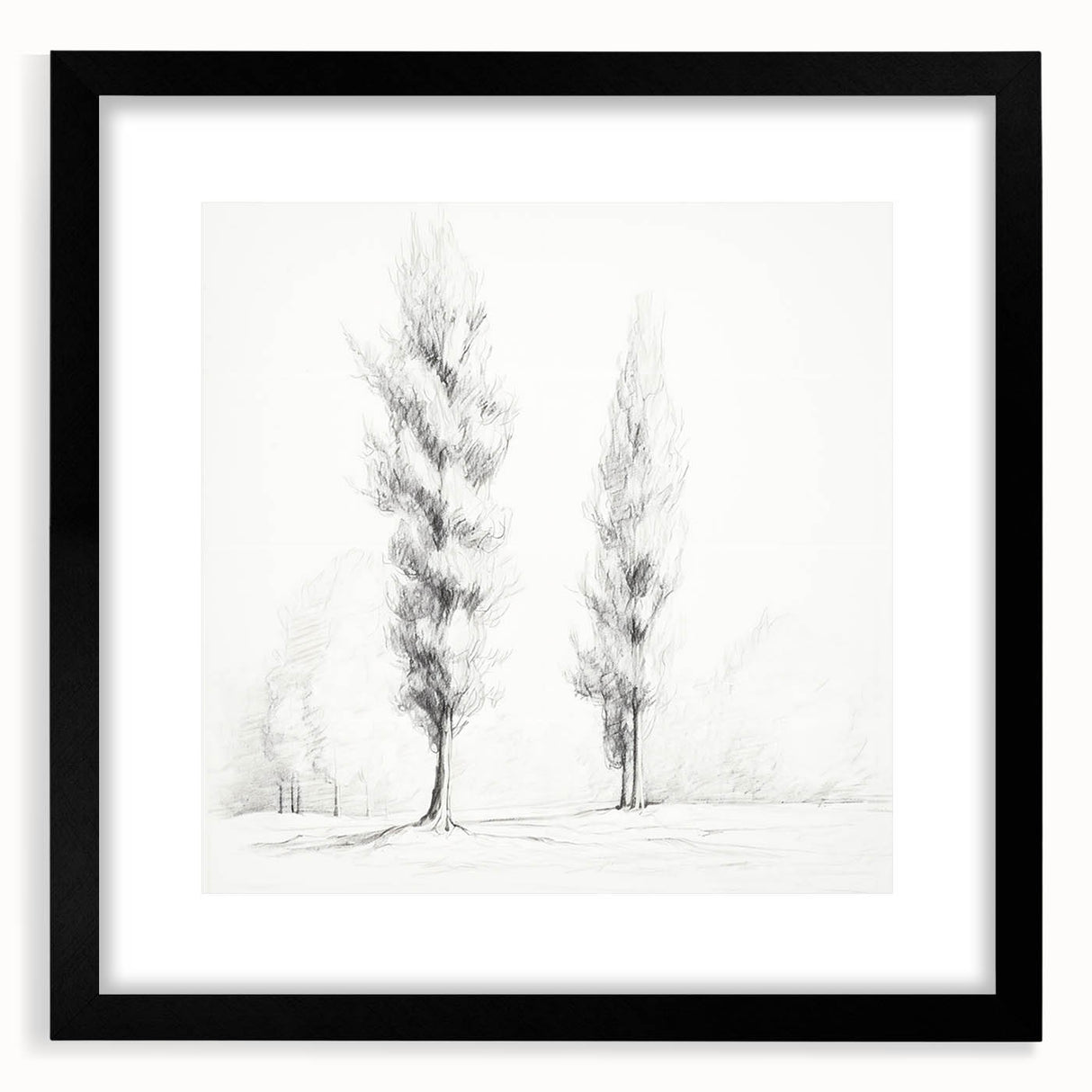 Vintage Sketch Landscape Art – Classic Monochrome Tree Print