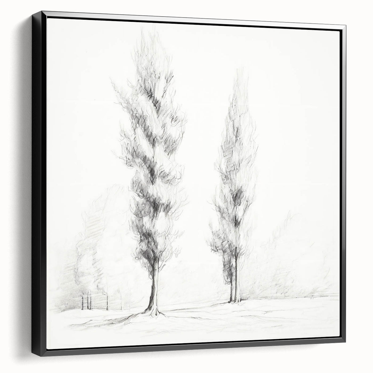 Vintage Sketch Landscape Art – Classic Monochrome Tree Print