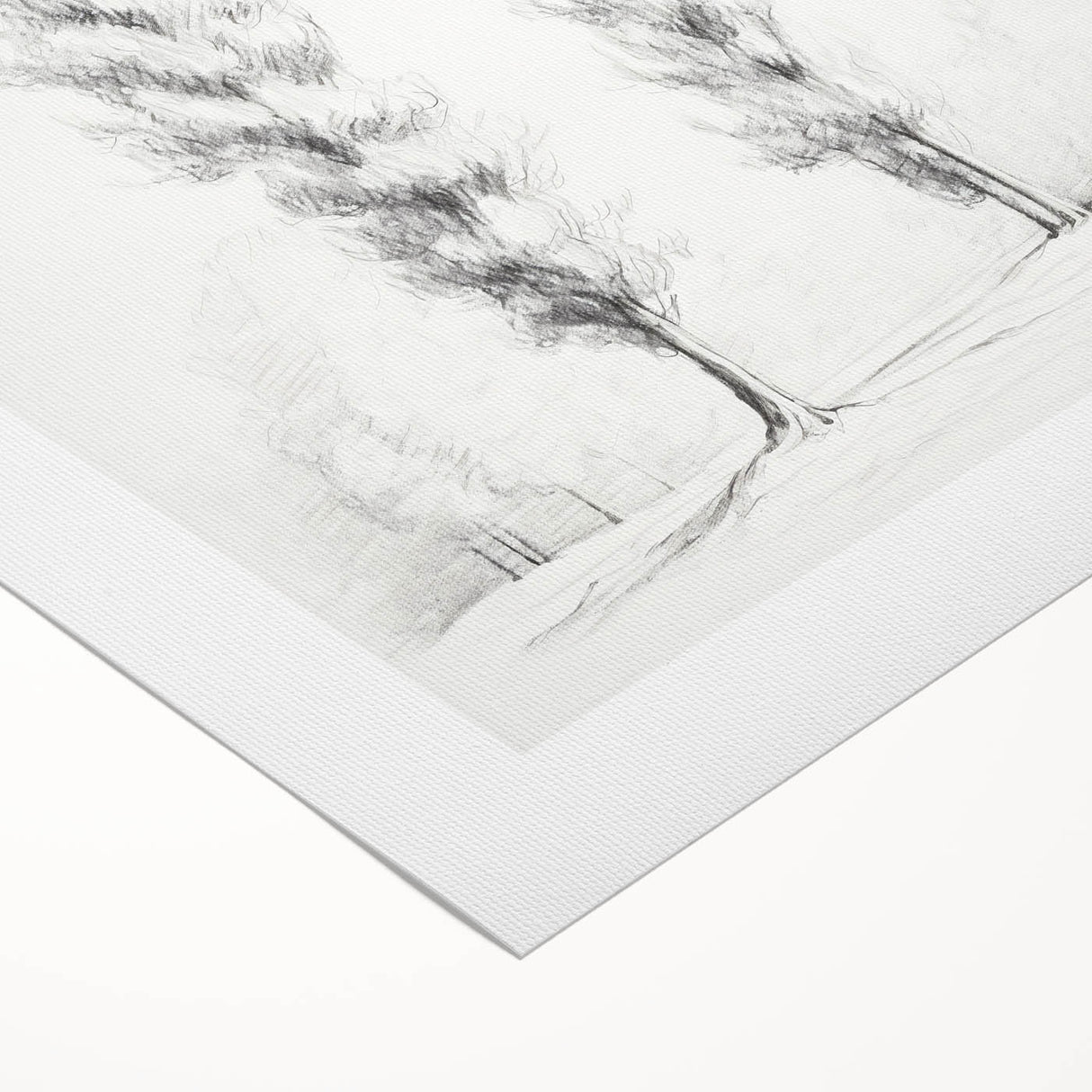 Vintage Sketch Landscape Art – Classic Monochrome Tree Print