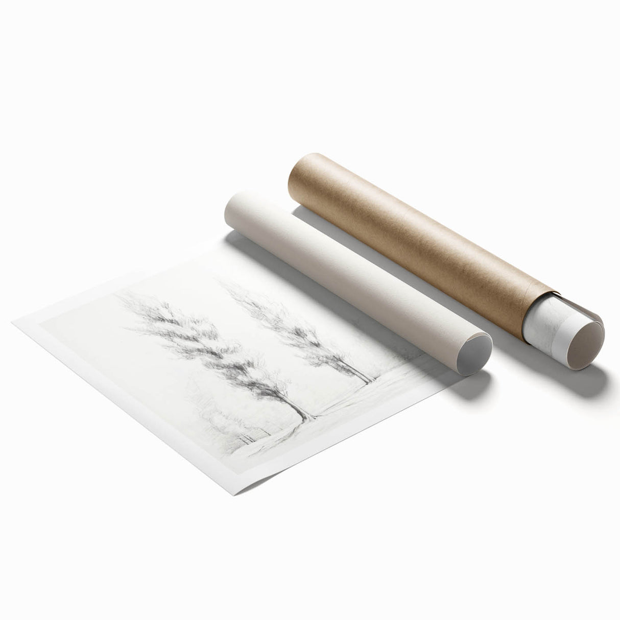 Vintage Sketch Landscape Art – Classic Monochrome Tree Print