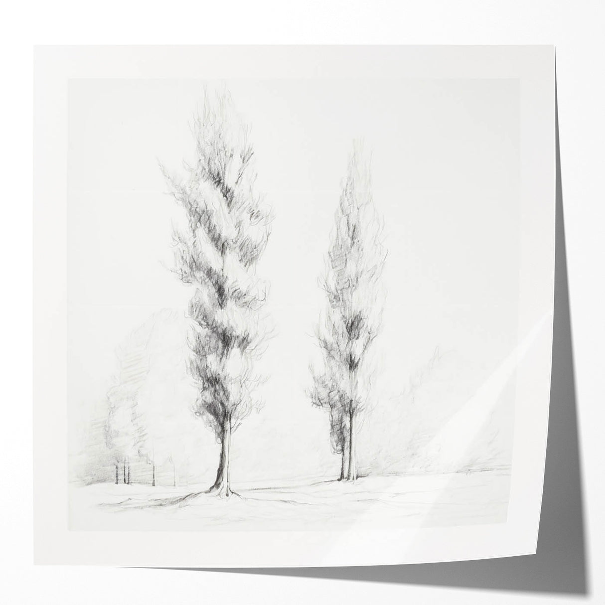 Vintage Sketch Landscape Art – Classic Monochrome Tree Print