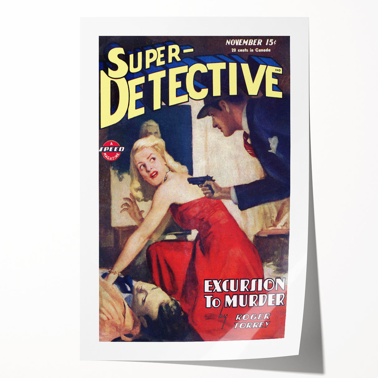Vintage Magazine Cover Art - Super Detective Excursion to Murder