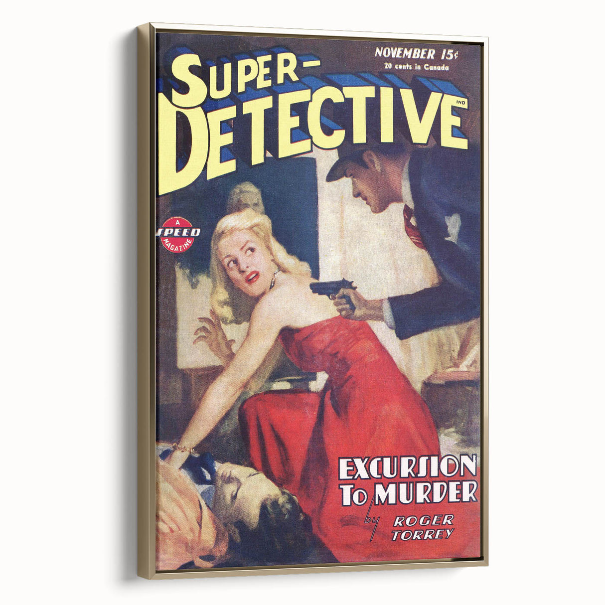 Vintage Magazine Cover Art - Super Detective Excursion to Murder