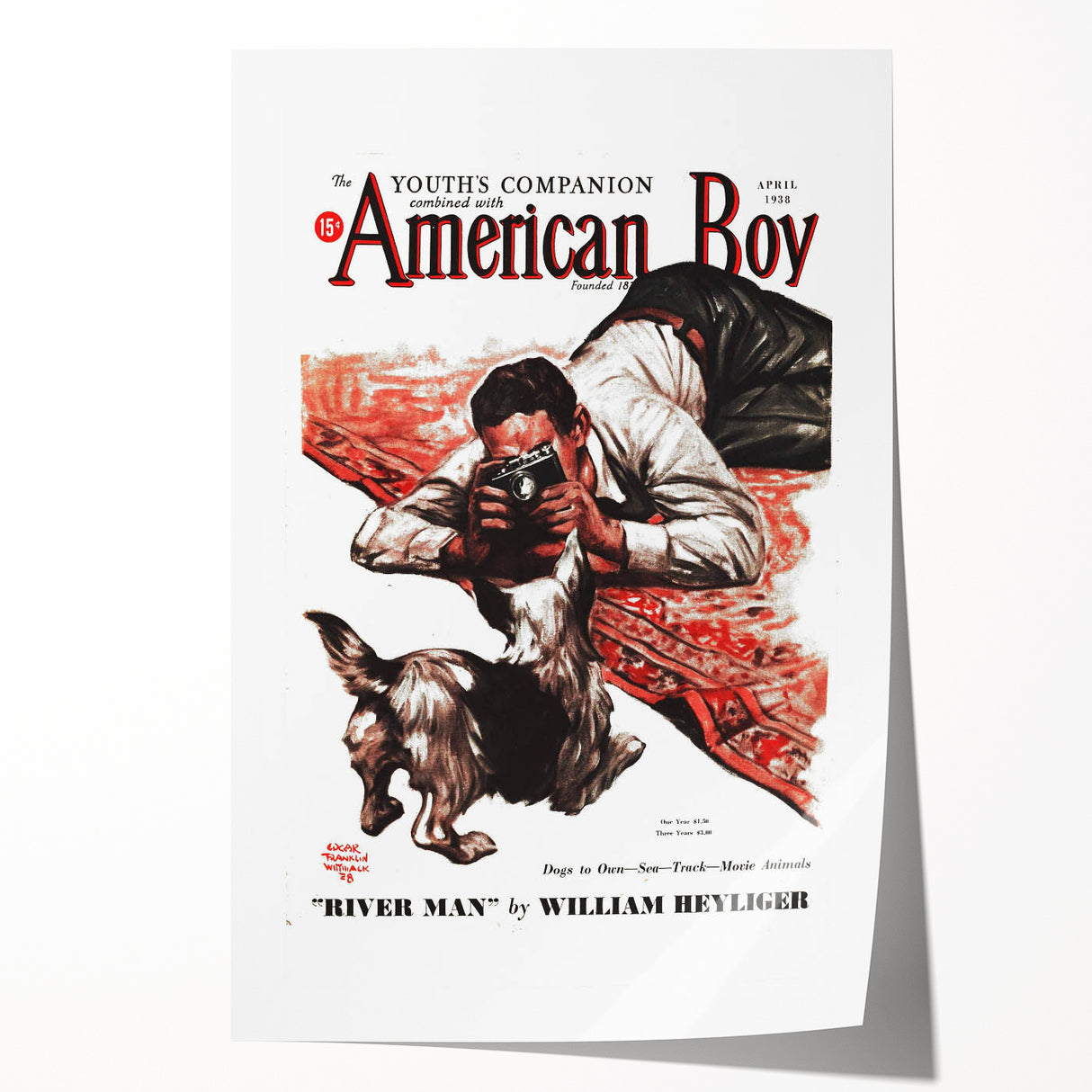 Vintage Magazine Cover Art - American Boy River Man April 1938