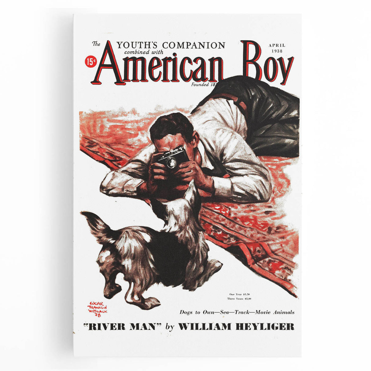 Vintage Magazine Cover Art - American Boy River Man April 1938