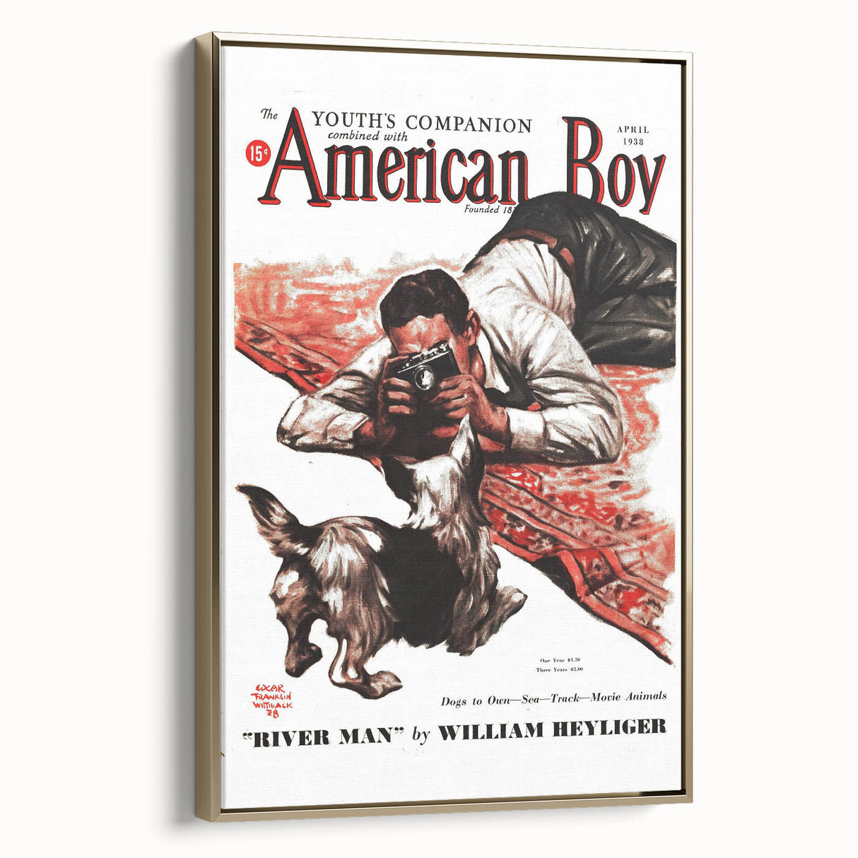 Vintage Magazine Cover Art - American Boy River Man April 1938