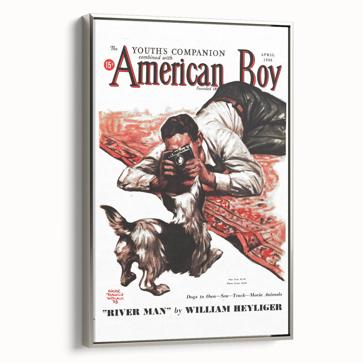 Vintage Magazine Cover Art - American Boy River Man April 1938