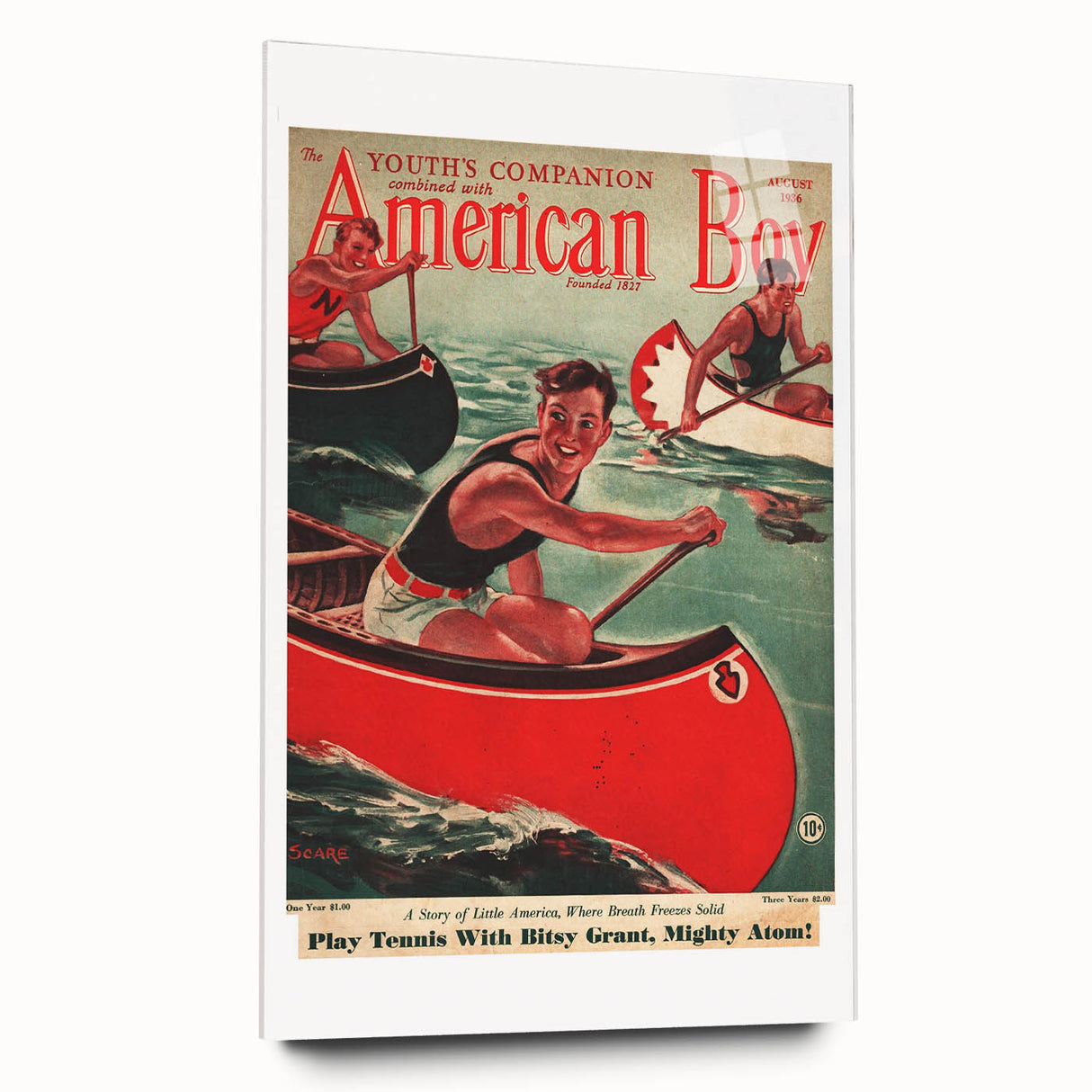 Vintage Magazine Cover Art - American Boy August 1936 Canoe Adventure