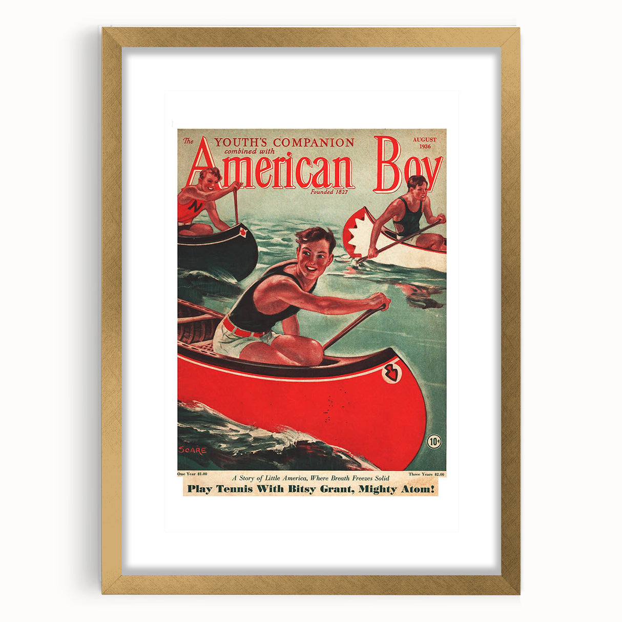 Vintage Magazine Cover Art - American Boy August 1936 Canoe Adventure