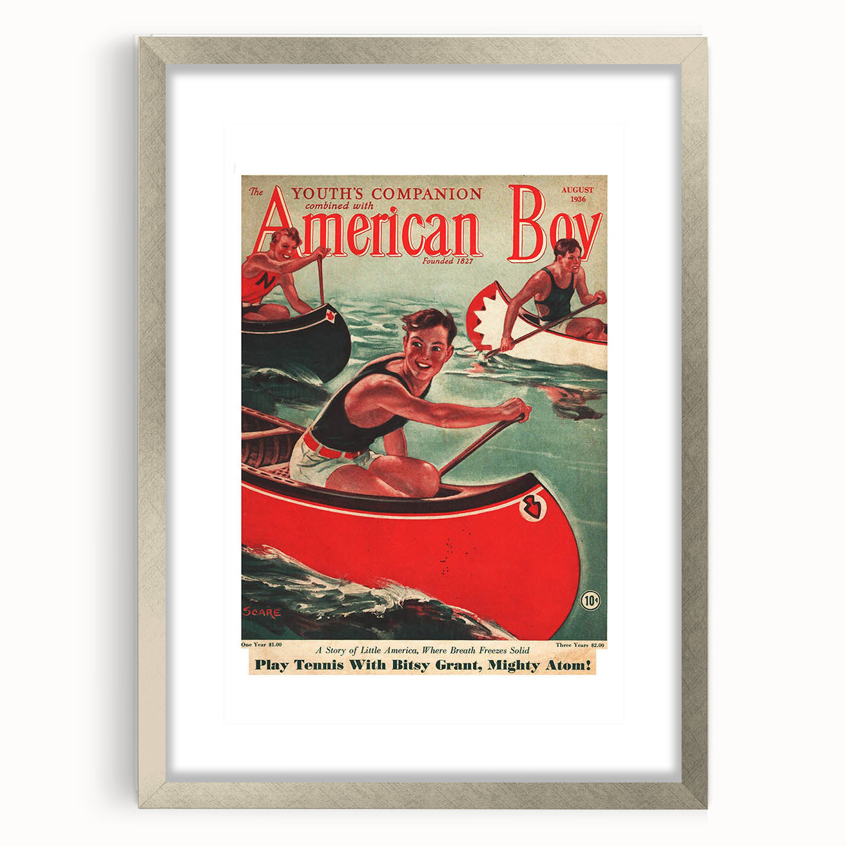 Vintage Magazine Cover Art - American Boy August 1936 Canoe Adventure