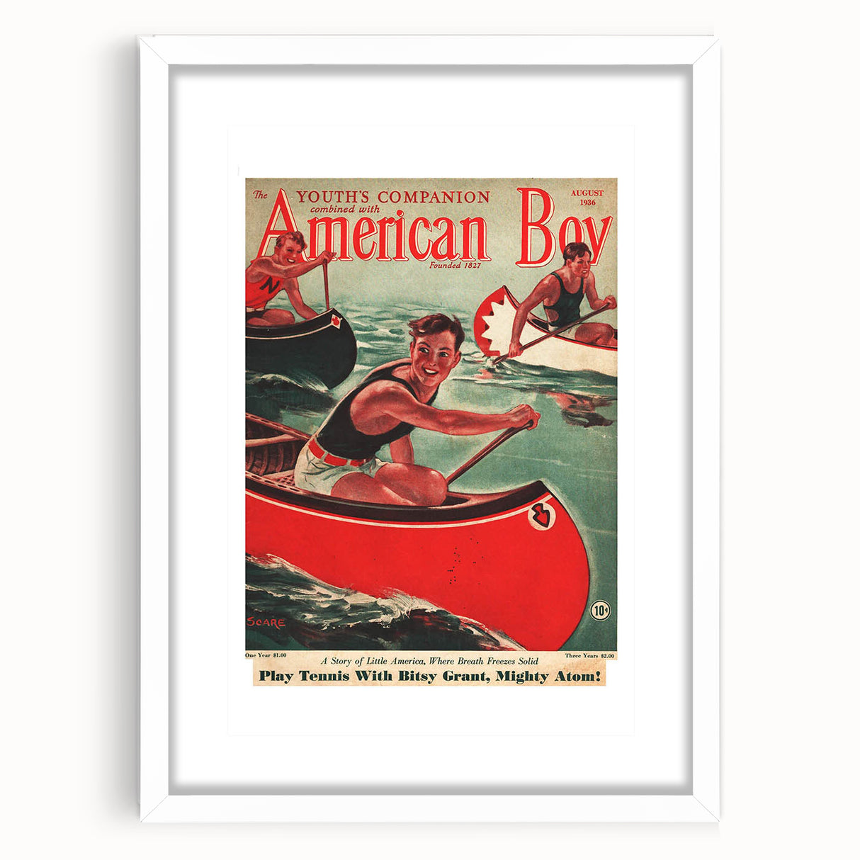 Vintage Magazine Cover Art - American Boy August 1936 Canoe Adventure