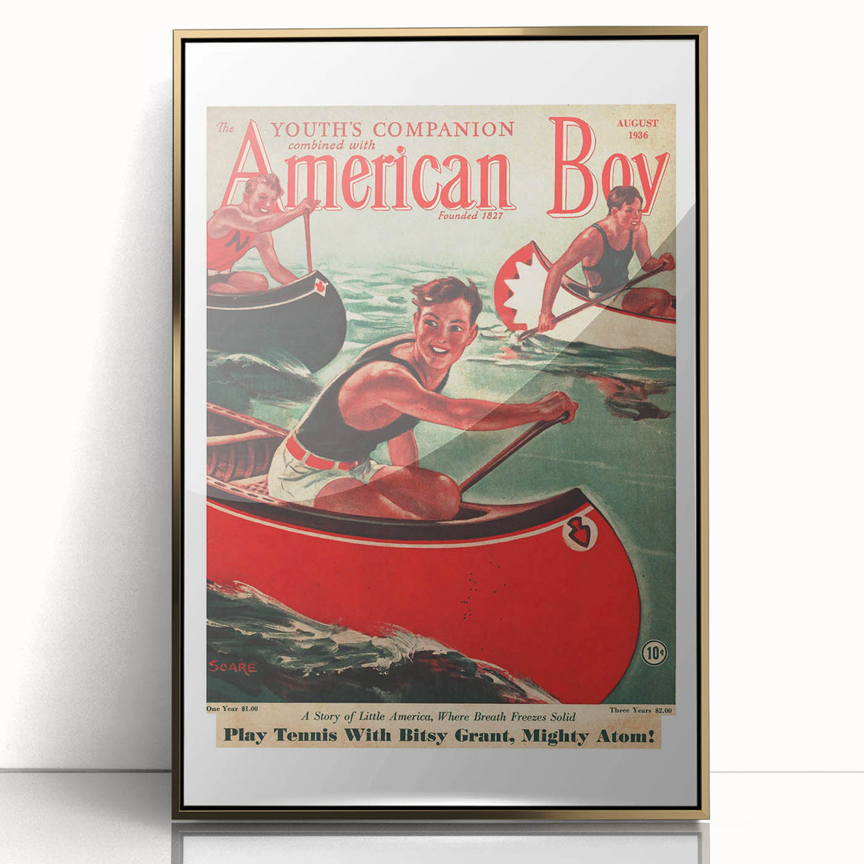 Vintage Magazine Cover Art - American Boy August 1936 Canoe Adventure