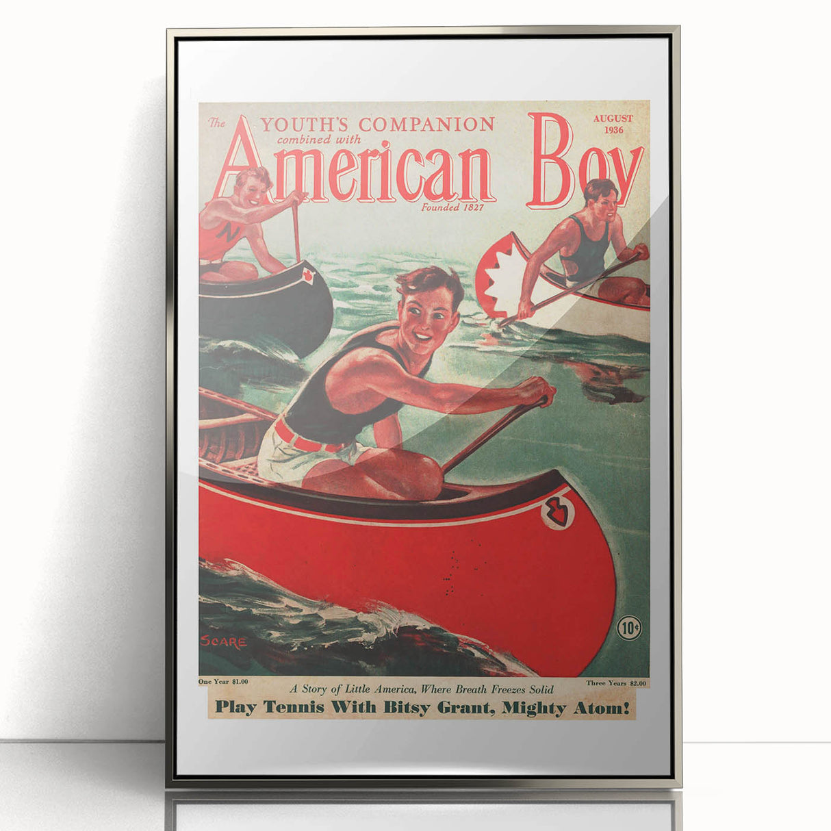 Vintage Magazine Cover Art - American Boy August 1936 Canoe Adventure
