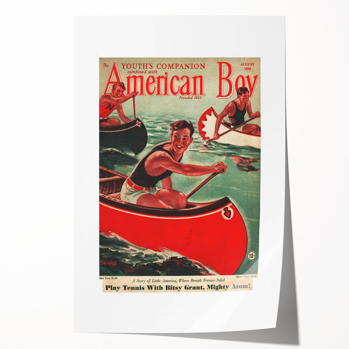 Vintage Magazine Cover Art - American Boy August 1936 Canoe Adventure