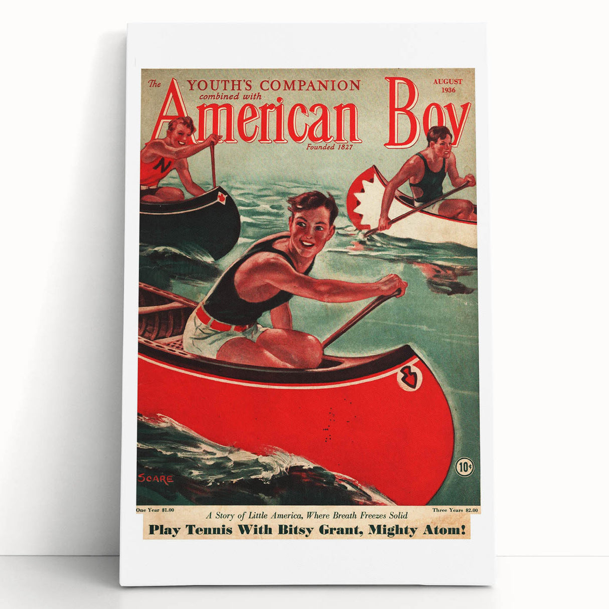 Vintage Magazine Cover Art - American Boy August 1936 Canoe Adventure
