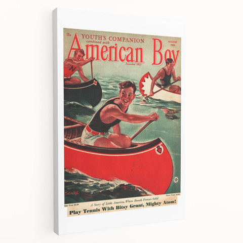 Vintage Magazine Cover Art - American Boy August 1936 Canoe Adventure