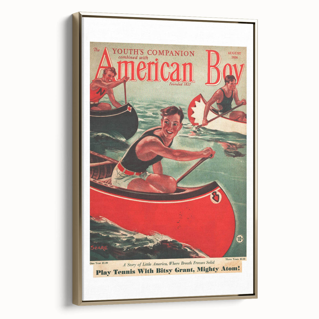 Vintage Magazine Cover Art - American Boy August 1936 Canoe Adventure