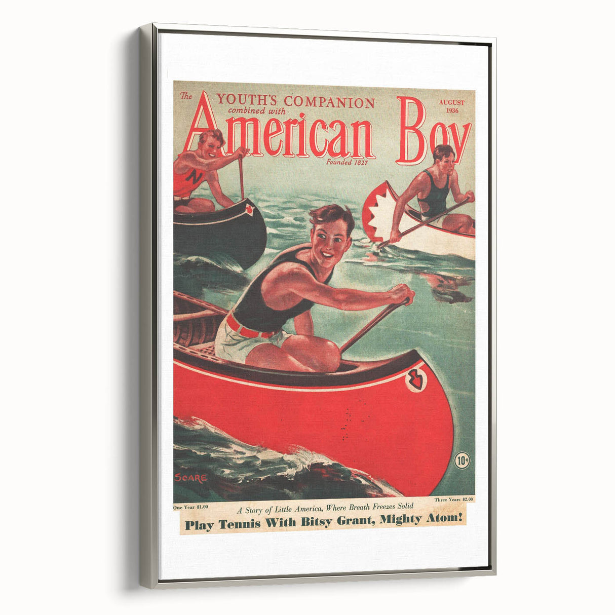 Vintage Magazine Cover Art - American Boy August 1936 Canoe Adventure