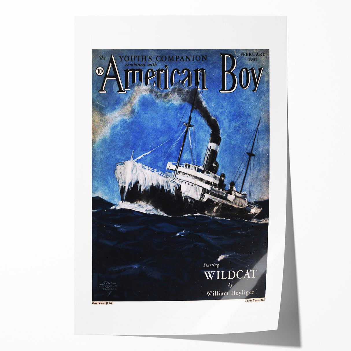 Vintage Magazine Cover Art - American Boy February 1937 Wildcat