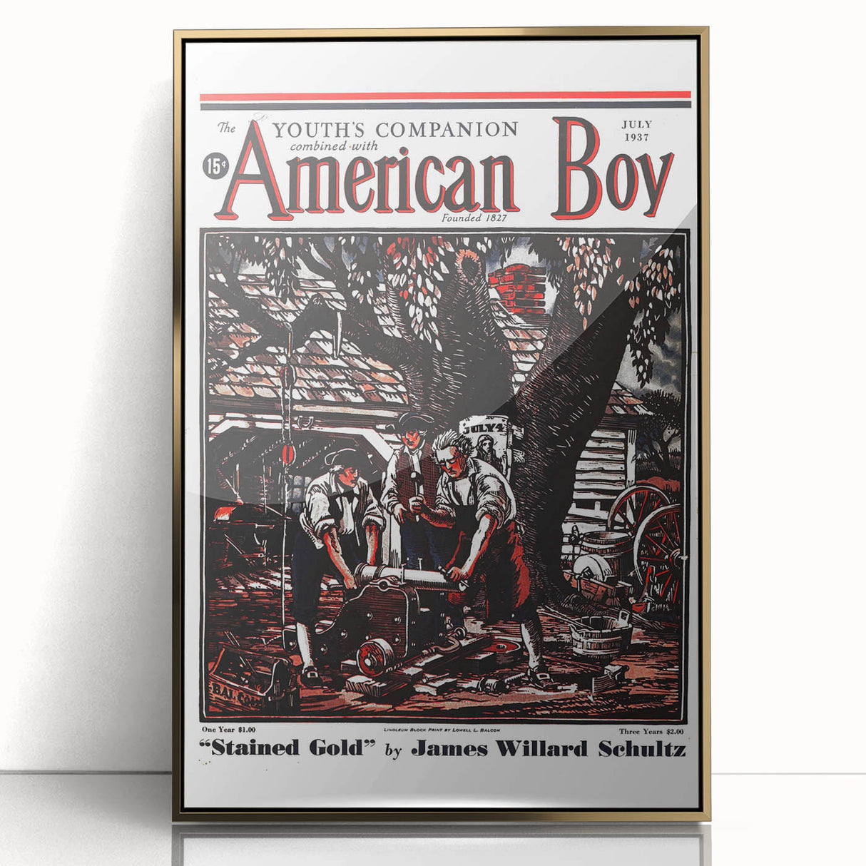 Vintage Magazine Cover Art - American Boy July 1937 Stained Gold