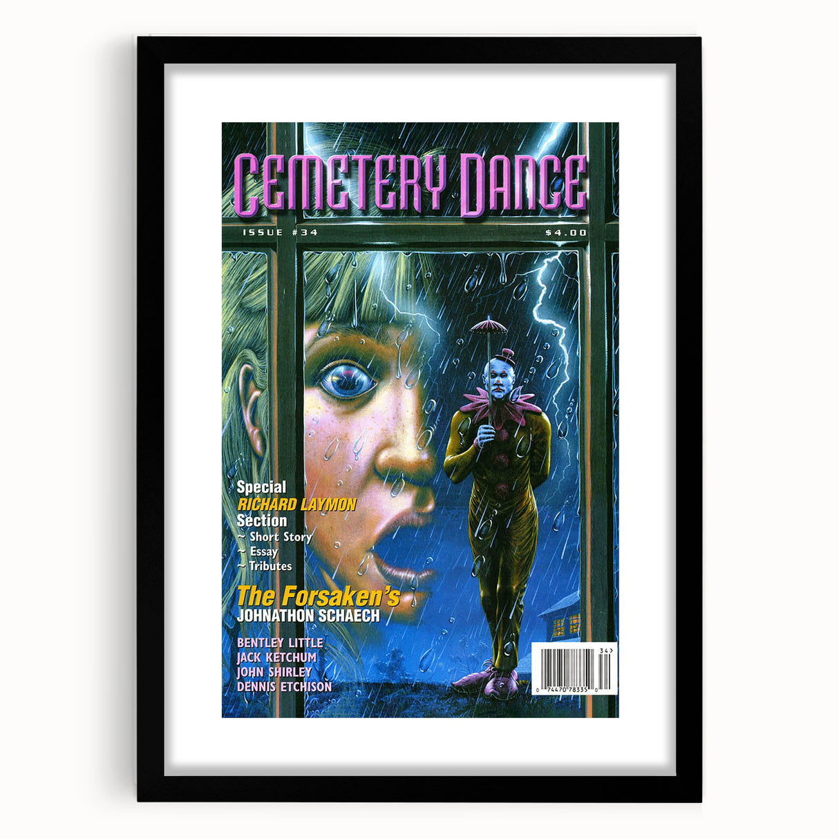 Vintage Cemetery Dance Cover Art – Clown in the Rain Retro Print