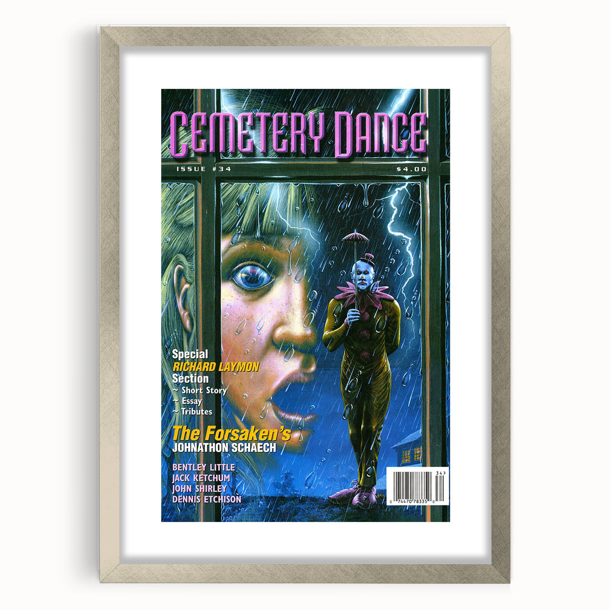 Vintage Cemetery Dance Cover Art – Clown in the Rain Retro Print