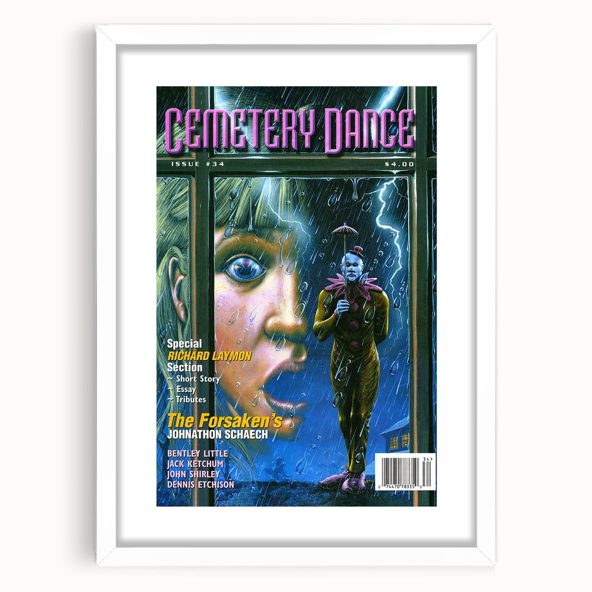 Vintage Cemetery Dance Cover Art – Clown in the Rain Retro Print