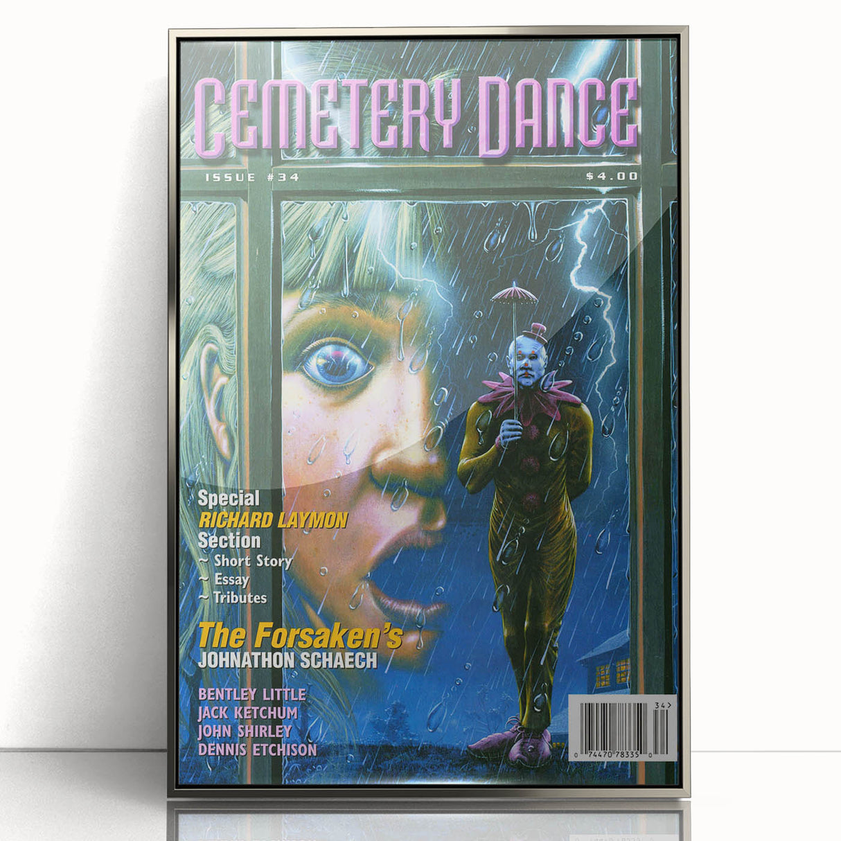 Vintage Cemetery Dance Cover Art – Clown in the Rain Retro Print