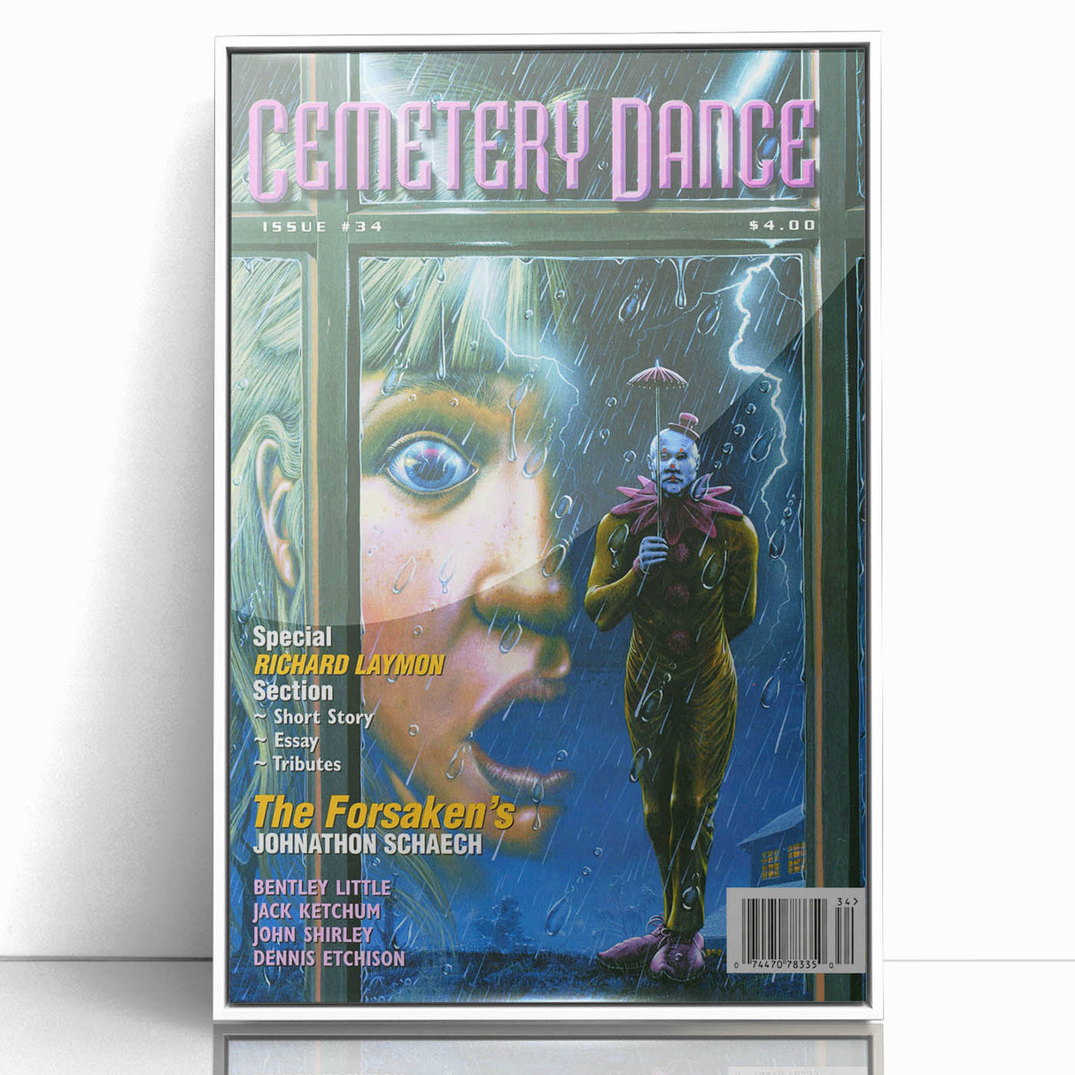 Vintage Cemetery Dance Cover Art – Clown in the Rain Retro Print