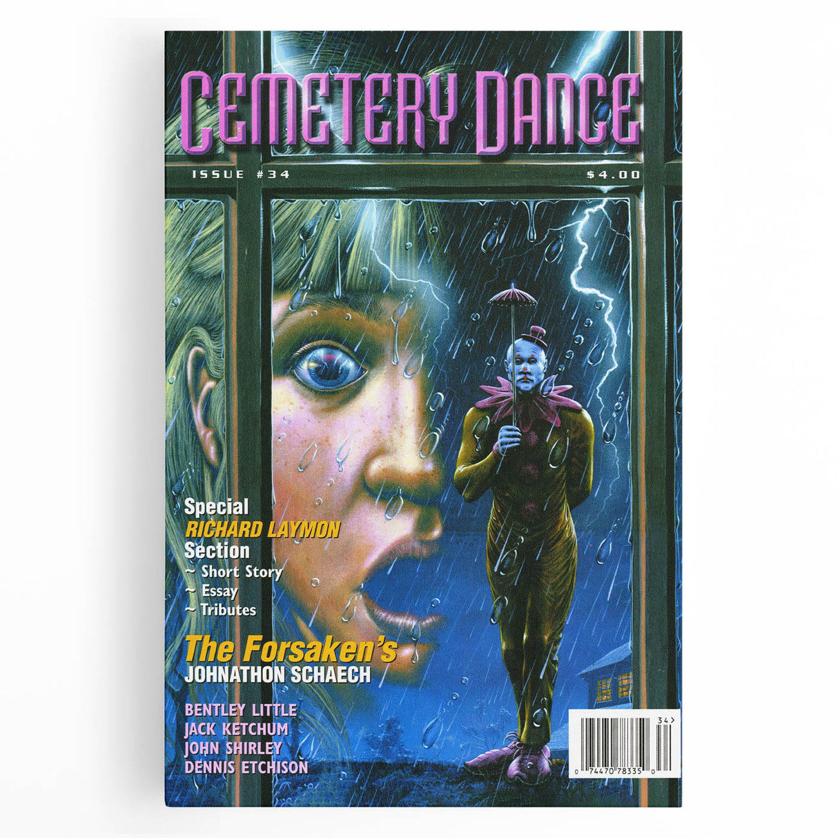 Vintage Cemetery Dance Cover Art – Clown in the Rain Retro Print