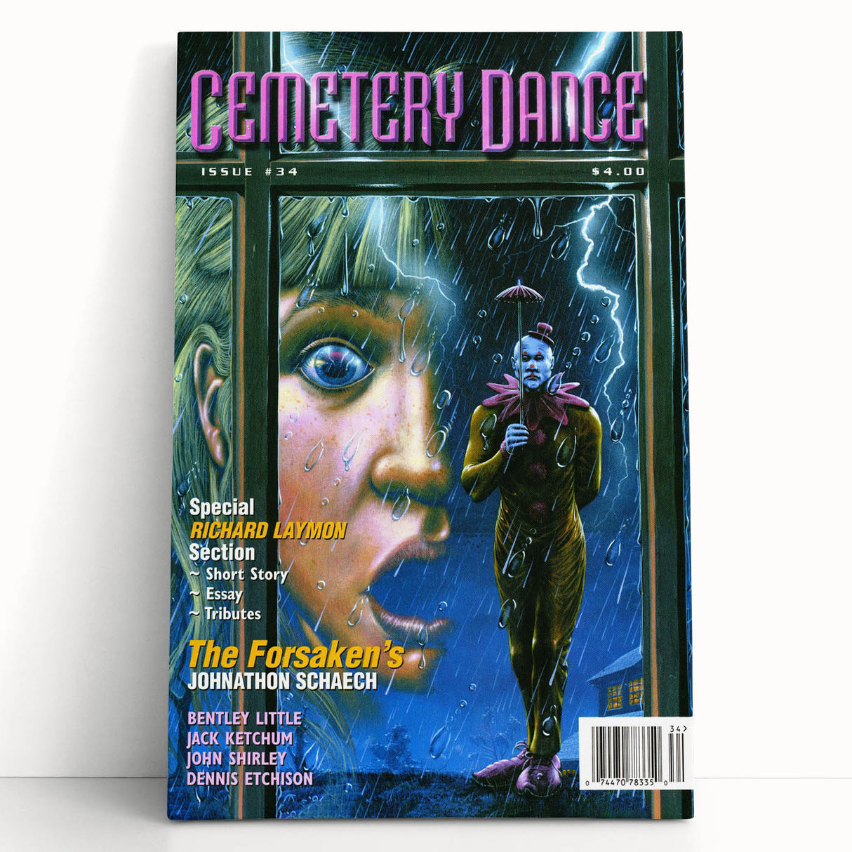 Vintage Cemetery Dance Cover Art – Clown in the Rain Retro Print