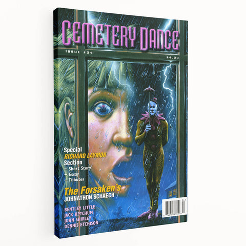 Vintage Cemetery Dance Cover Art – Clown in the Rain Retro Print