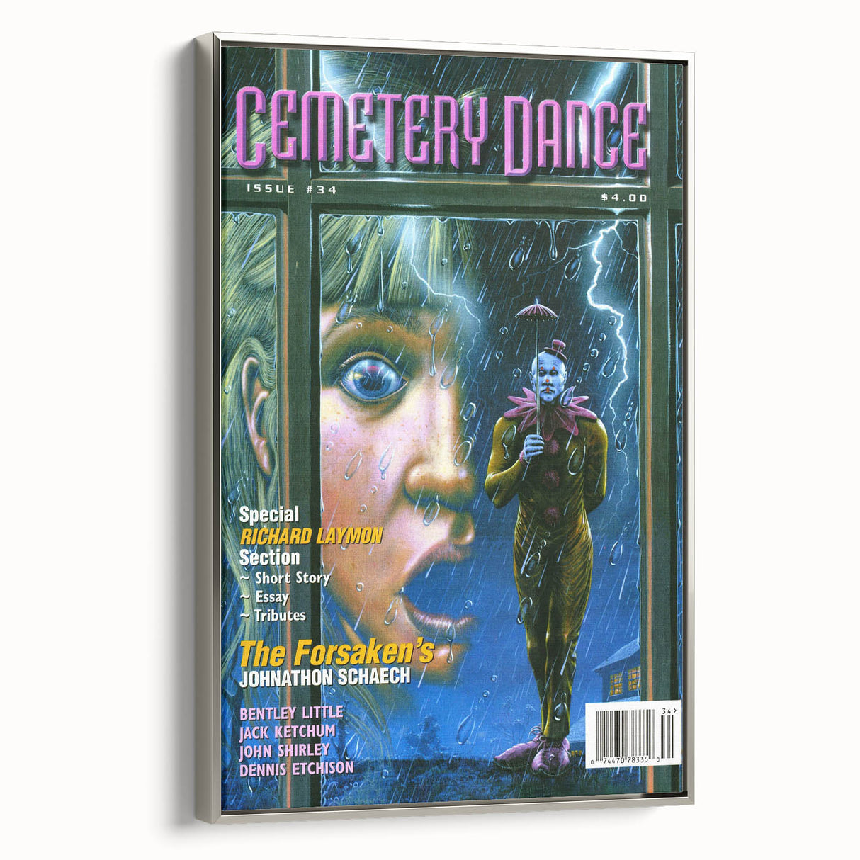 Vintage Cemetery Dance Cover Art – Clown in the Rain Retro Print