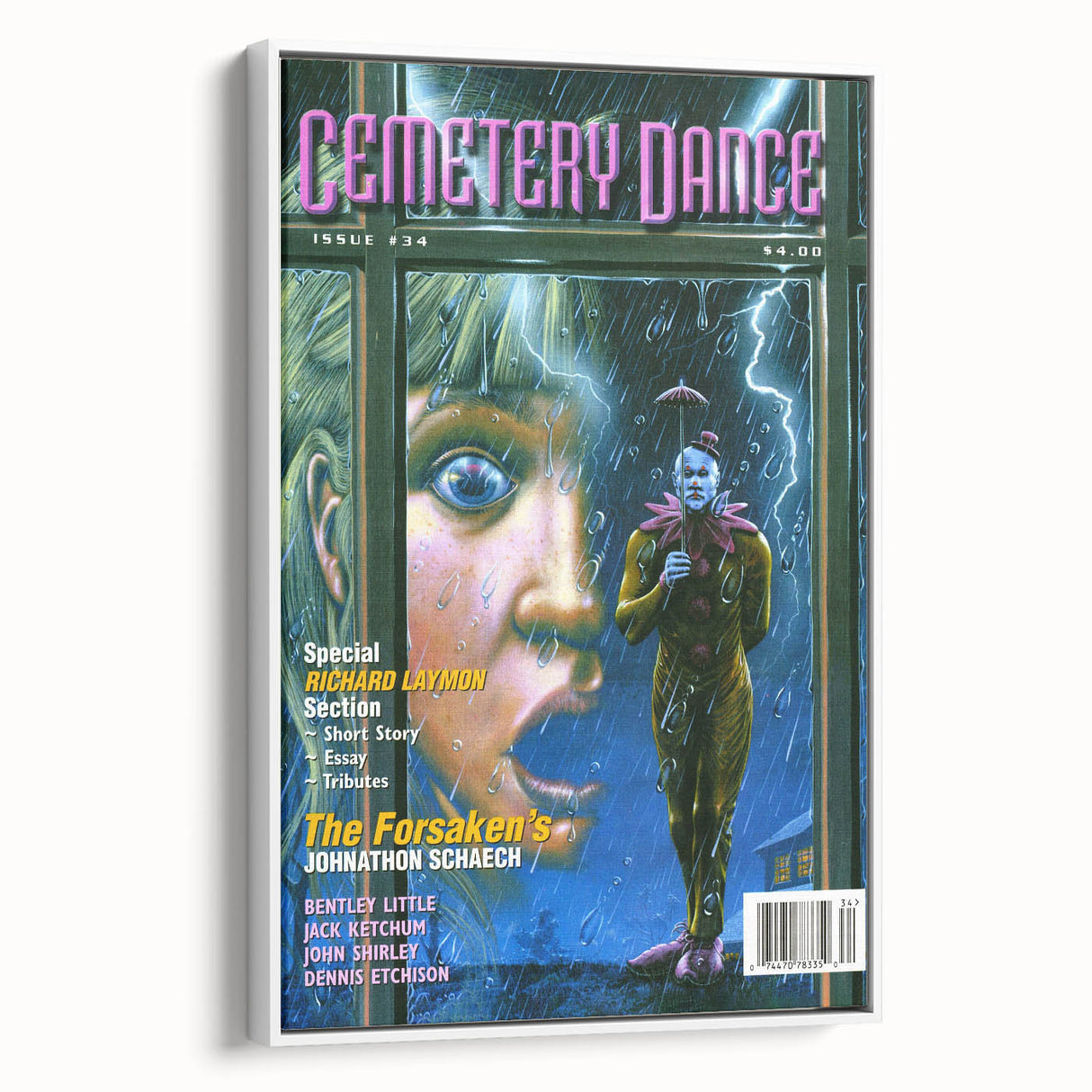 Vintage Cemetery Dance Cover Art – Clown in the Rain Retro Print