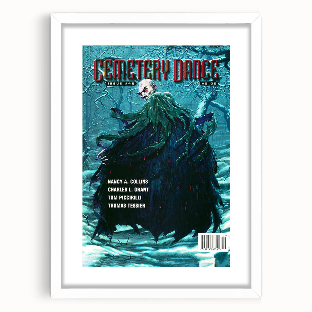 Vintage Cemetery Dance Cover Art – Dark Figure in Winter Retro Print