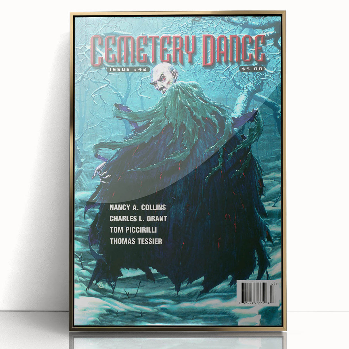 Vintage Cemetery Dance Cover Art – Dark Figure in Winter Retro Print