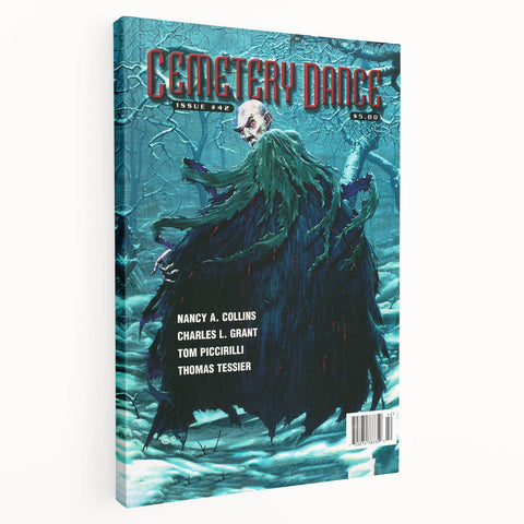 Vintage Cemetery Dance Cover Art – Dark Figure in Winter Retro Print